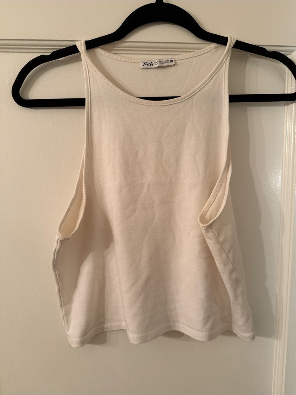 ZARA Cream Cropped High-Neck Sleeveless Tank Top